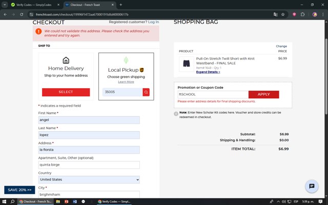 French Toast checkout page showing French Toast coupon code box | Screenshot taken by SimplyCodes community member on Aug 10, 2025