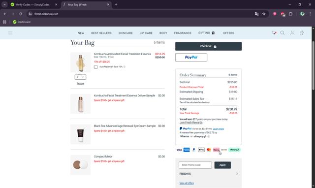 Fresh checkout page showing Fresh promo code box | Screenshot taken by SimplyCodes community member on Sep 15, 2025