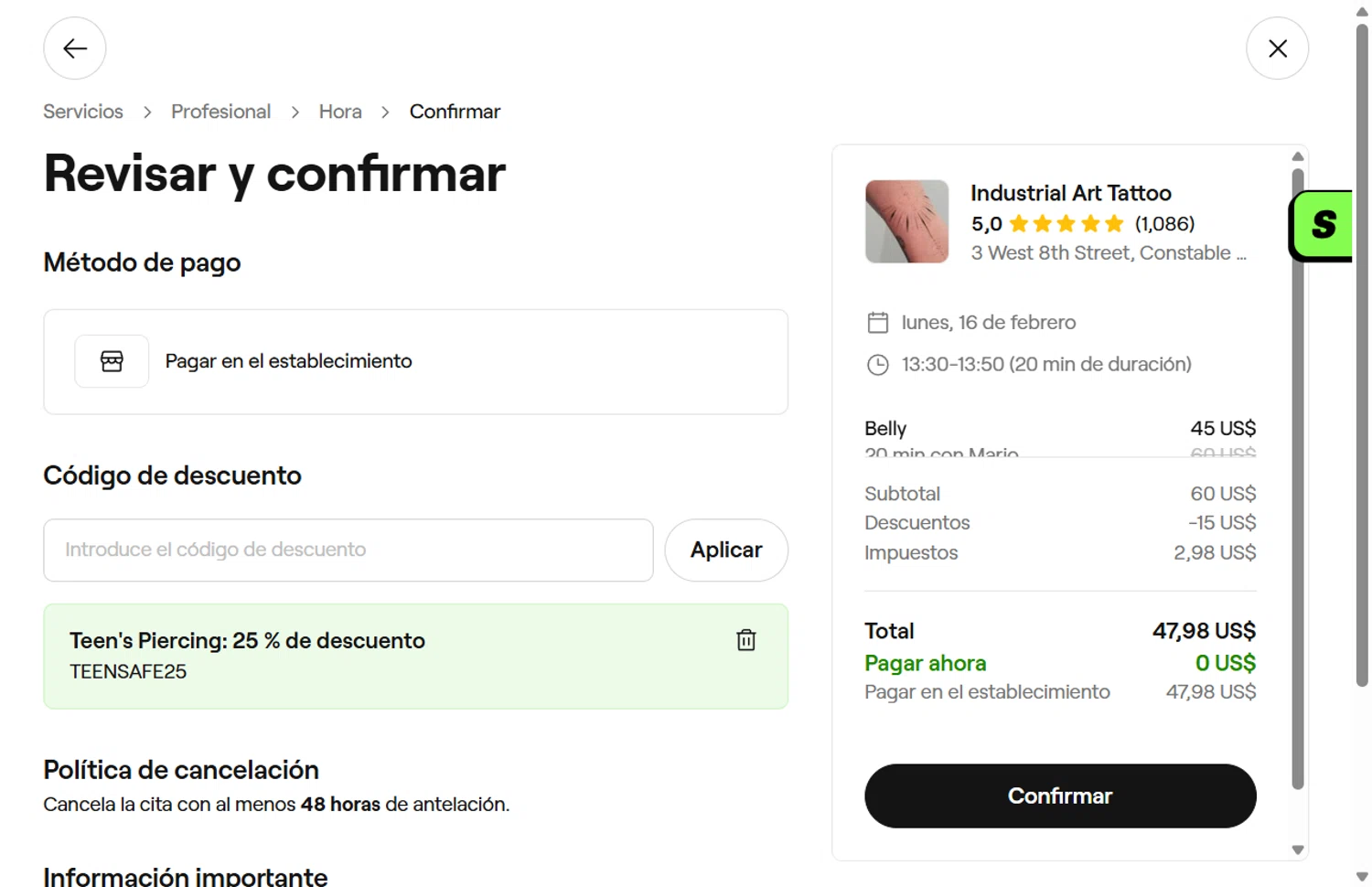 Fresha checkout page showing Fresha discount code box | Screenshot taken by SimplyCodes community member on Dec 19, 2025