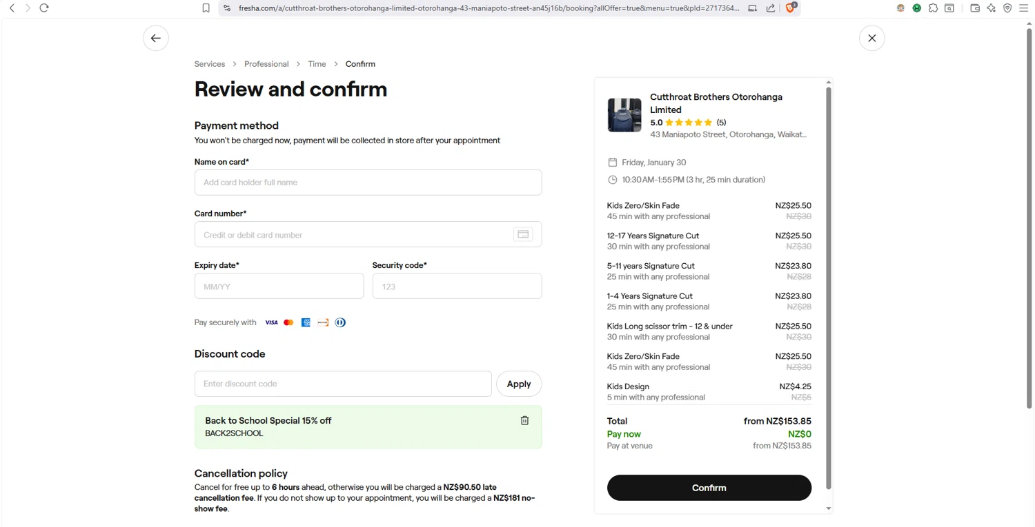 Fresha checkout page showing Fresha discount code box | Screenshot taken by SimplyCodes community member on Jan 27, 2026