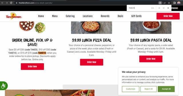 Fresh Brothers checkout page showing Fresh Brothers coupon code box | Screenshot taken by SimplyCodes community member on Sep 11, 2025