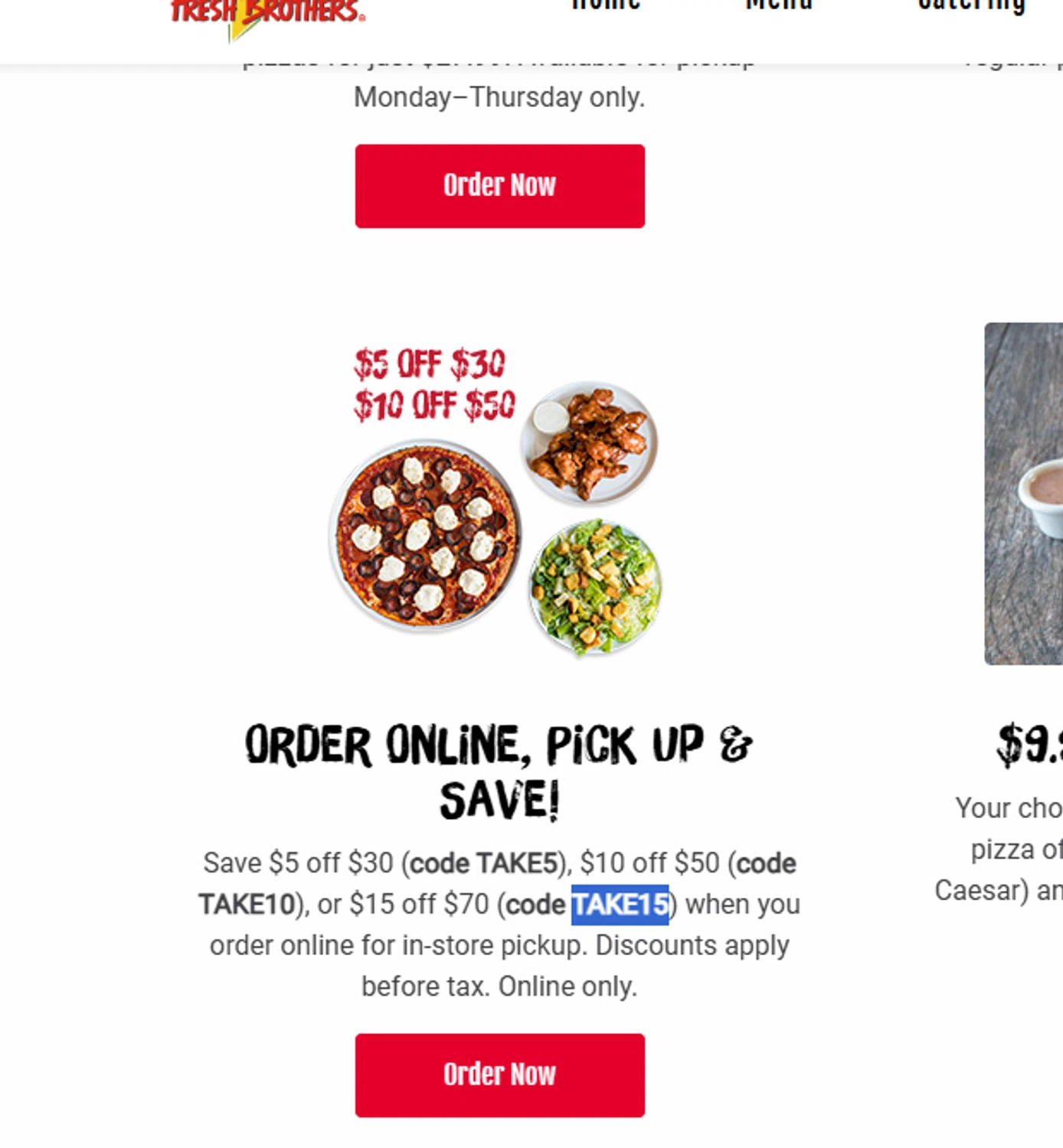 Fresh Brothers promo code screenshot showing code TAKE15 applied at Fresh Brothers checkout page. Uploaded by SimplyCodes community member Dejadepicharme on Feb 21, 2026