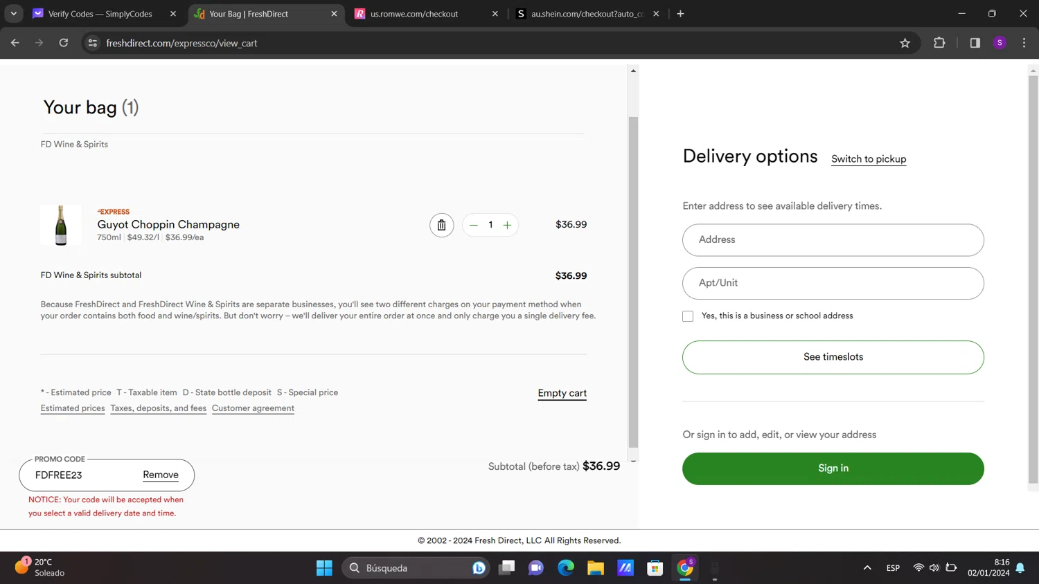 where to use FreshDirect promo code box