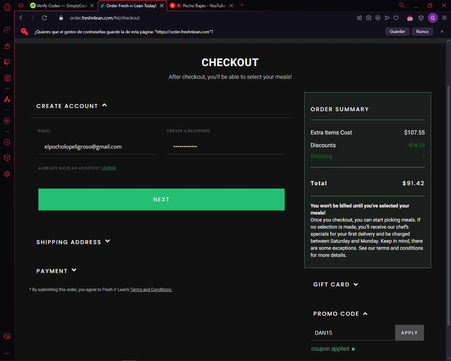 where to use Fresh n' Lean promo code box