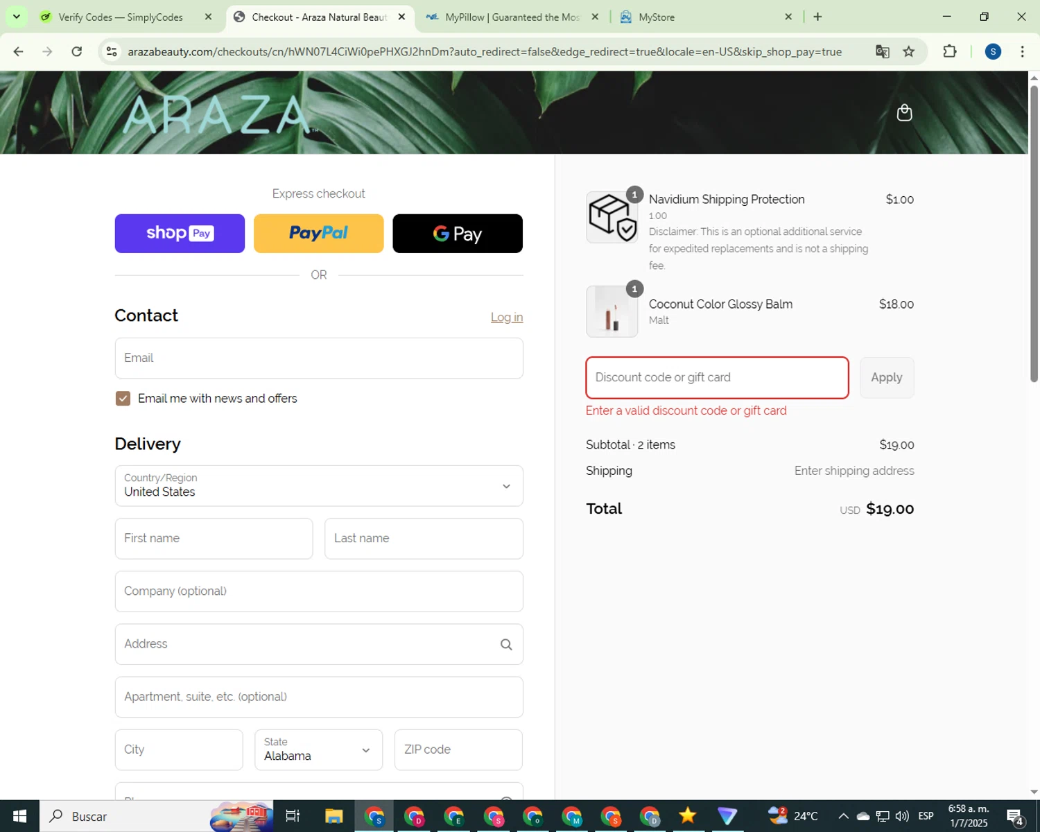 Freshology coupon code screenshot showing code GET50 applied at Freshology checkout page. Uploaded by SimplyCodes community member 00000006 on Jul 1, 2025