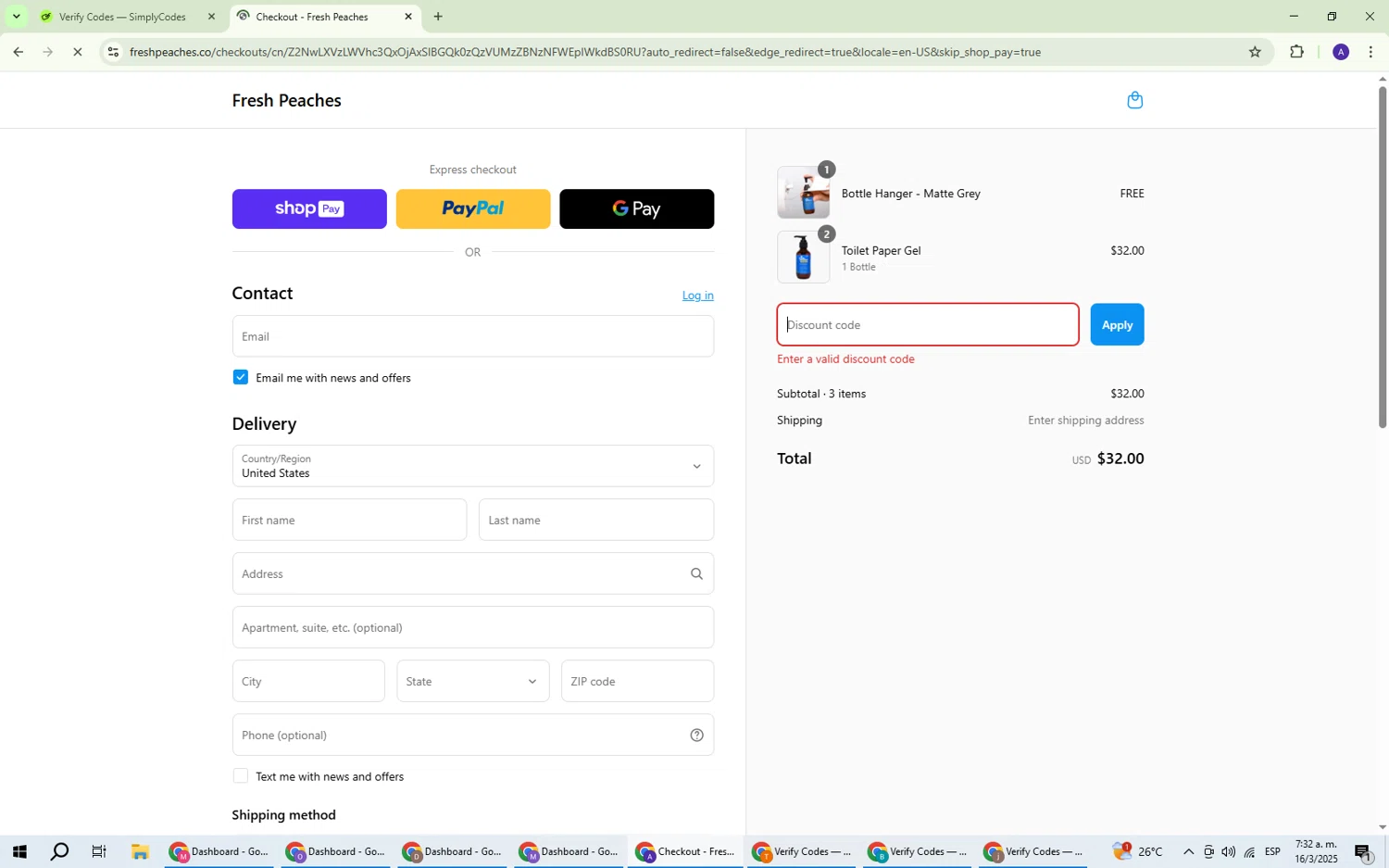 Fresh Peaches promo code screenshot showing code NICKTWEEK applied at Fresh Peaches checkout page. Uploaded by SimplyCodes community member ThriftySentinel2853 on Mar 16, 2025