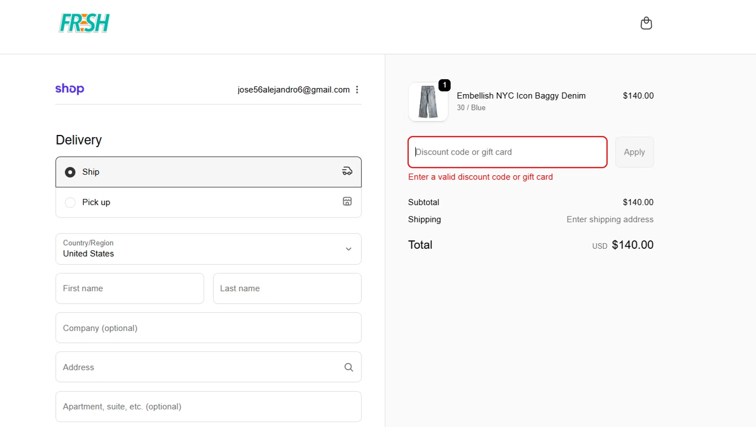 Fresh Rags discount code screenshot showing code BFCM applied at Fresh Rags checkout page. Uploaded by SimplyCodes community member Kmacho on Dec 6, 2025