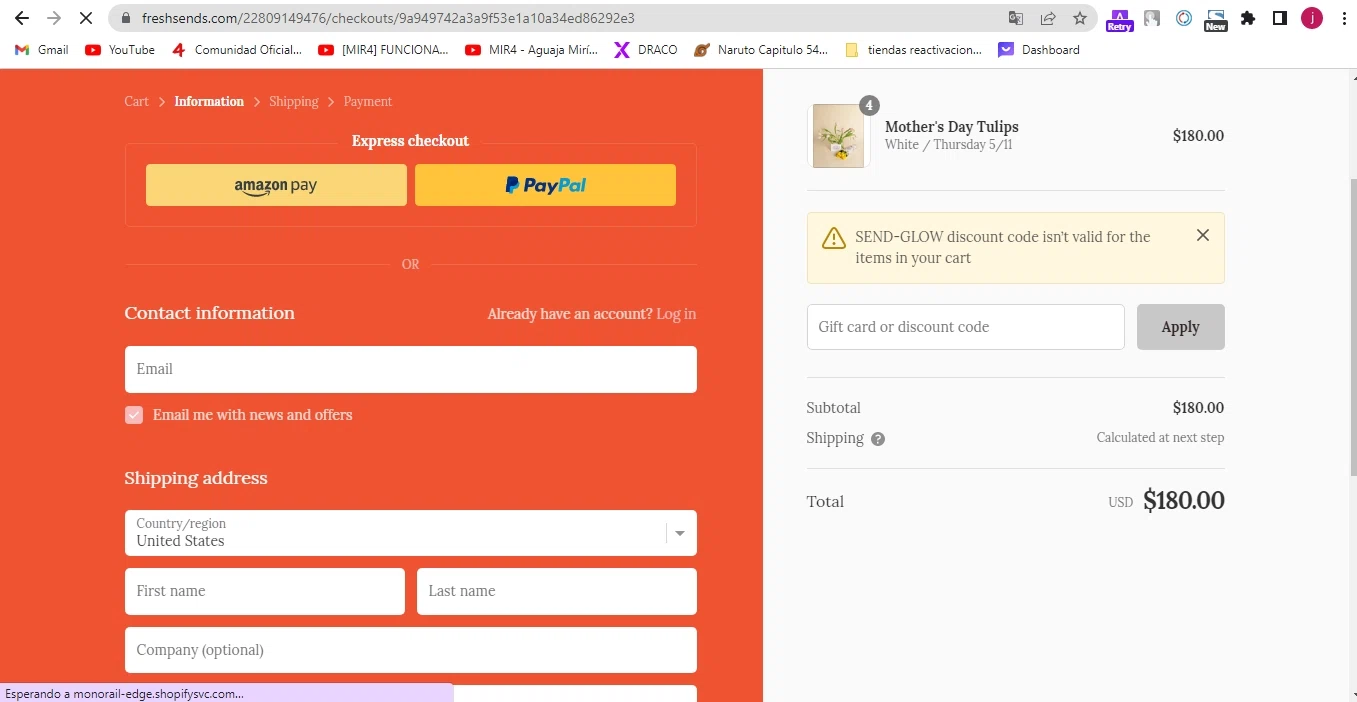 Fresh Sends checkout page showing Fresh Sends discount code box | Screenshot taken by SimplyCodes community member on Apr 30, 2023