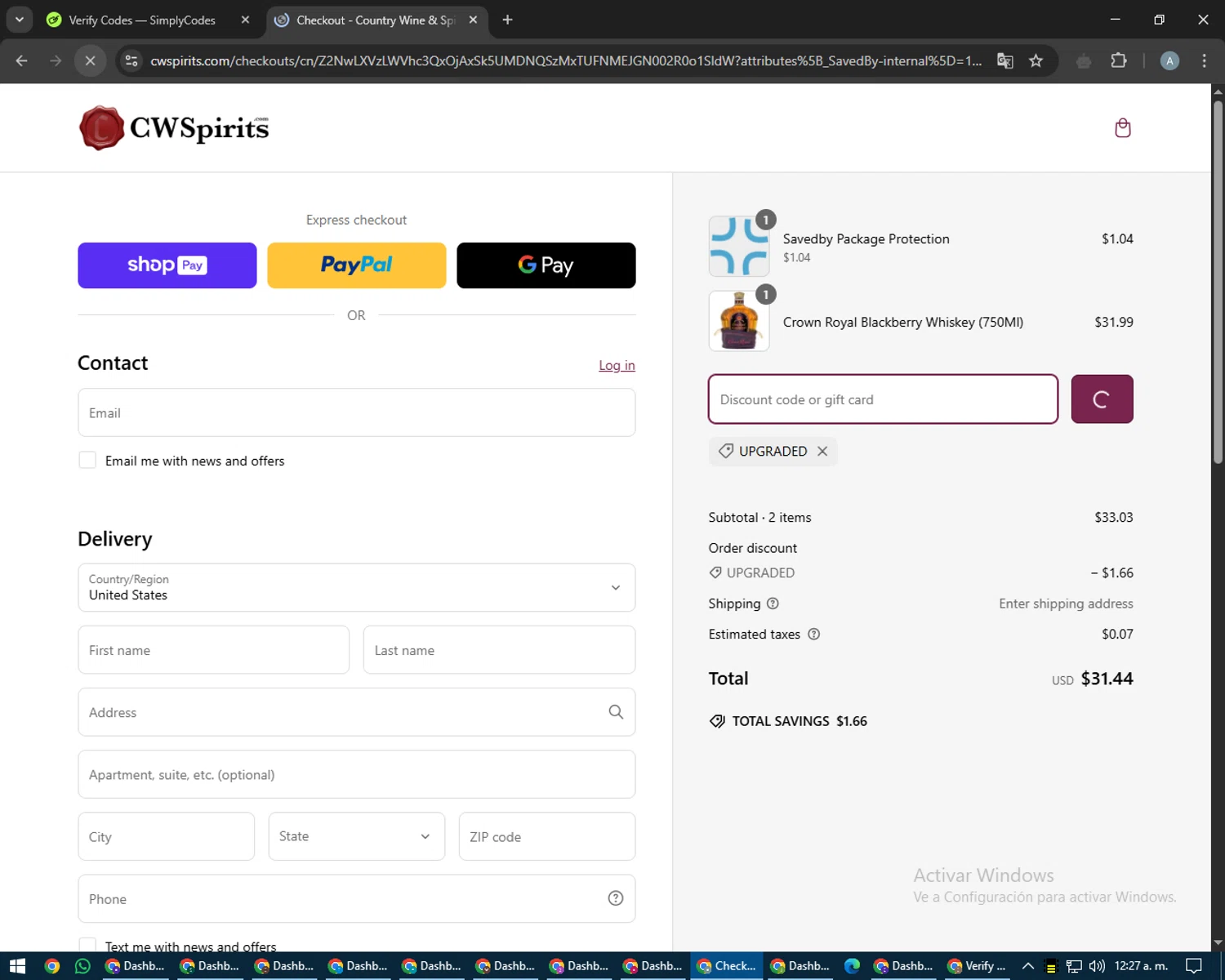 Fresh Sends discount code screenshot showing code GIFTEE applied at Fresh Sends checkout page. Uploaded by SimplyCodes community member RoyalDefender5750 on Mar 8, 2025