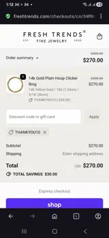 Thankyou10 coupon verification screenshot