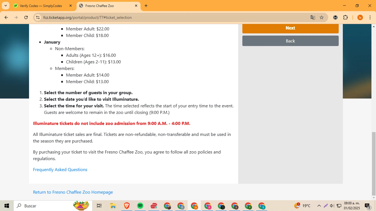 Fresno Chaffee Zoo discount code screenshot showing code EXTRA15 applied at Fresno Chaffee Zoo checkout page. Uploaded by SimplyCodes community member LegendaryFox4384 on Feb 1, 2025