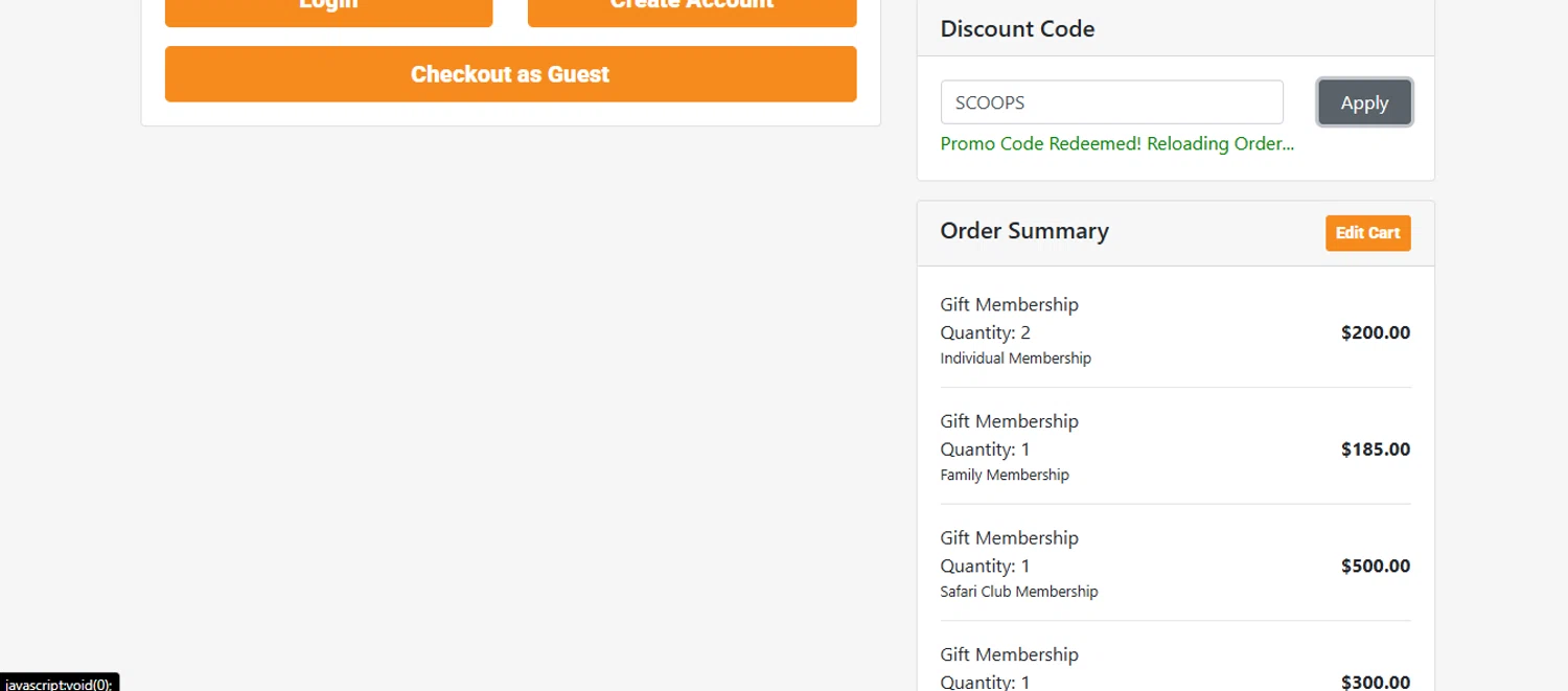 Fresno Chaffee Zoo checkout page showing Fresno Chaffee Zoo discount code box | Screenshot taken by SimplyCodes community member on Jun 3, 2025