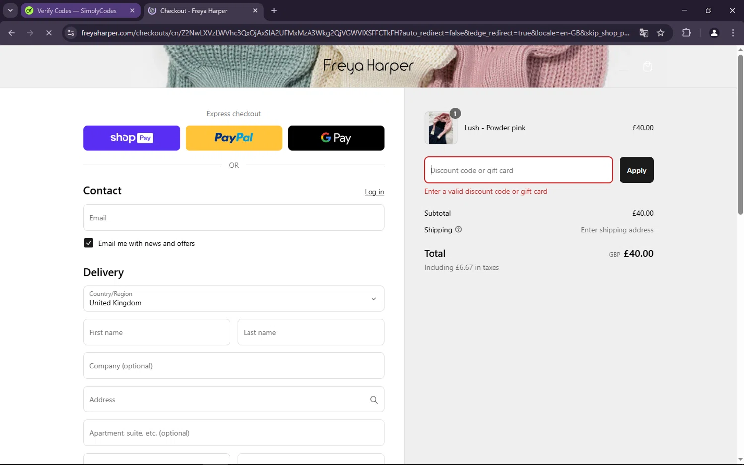 Freya Harper discount code screenshot showing code WELCOME15 applied at Freya Harper checkout page. Uploaded by SimplyCodes community member Hanamichi on Mar 13, 2025