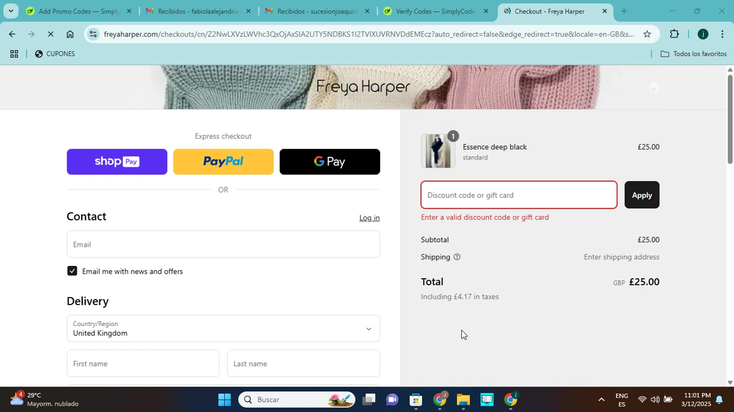 Freya Harper discount code screenshot showing code WELCOME15 applied at Freya Harper checkout page. Uploaded by SimplyCodes community member jorgejavierherrera on Mar 13, 2025