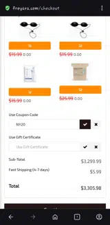 FREYARA coupon verification screenshot
