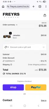 Sabrina15 coupon verification screenshot