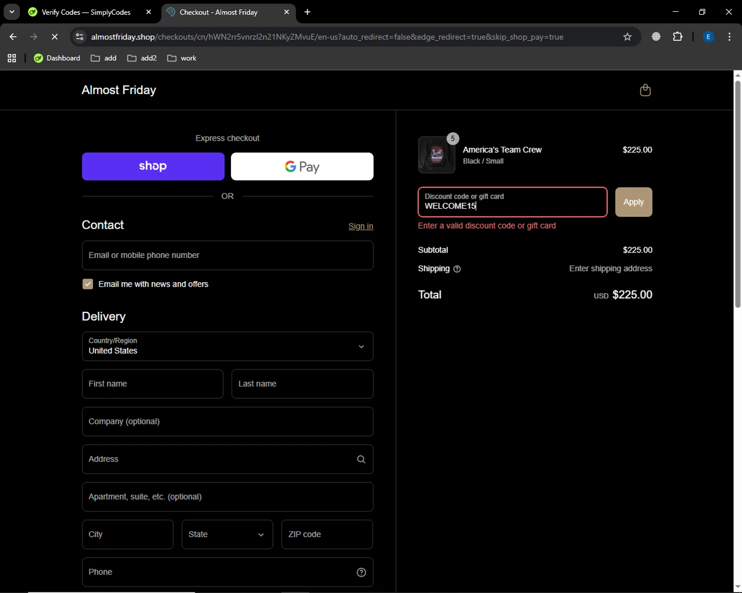 Friday Beers discount code screenshot showing code WELCOME15 applied at Friday Beers checkout page. Uploaded by SimplyCodes community member MoneyGenius452 on Sep 11, 2025