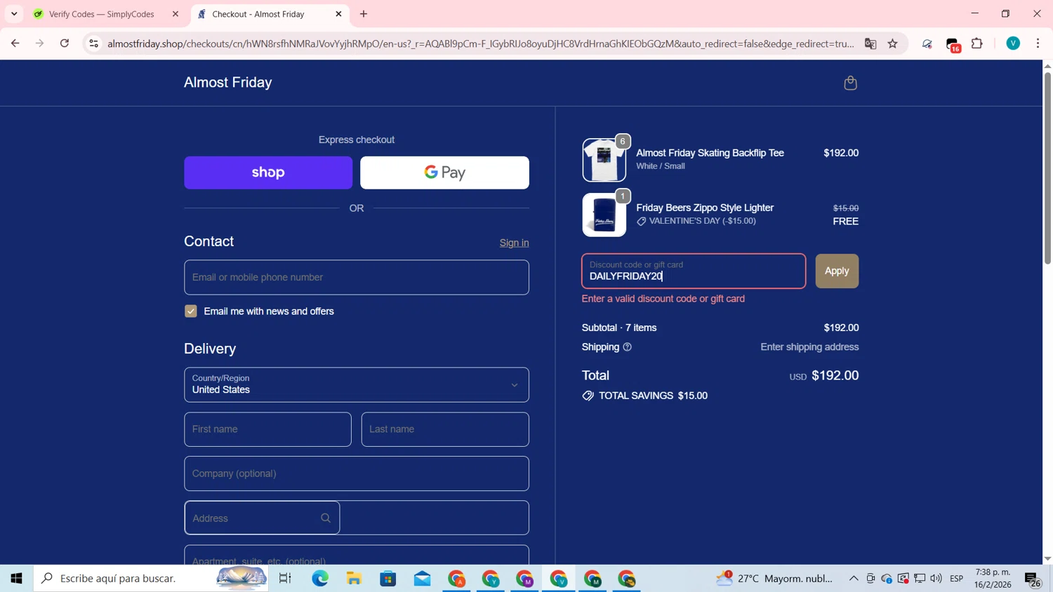 Friday Beers discount code screenshot showing code DAILYFRIDAY20 applied at Friday Beers checkout page. Uploaded by SimplyCodes community member lyffytaro on Feb 16, 2026