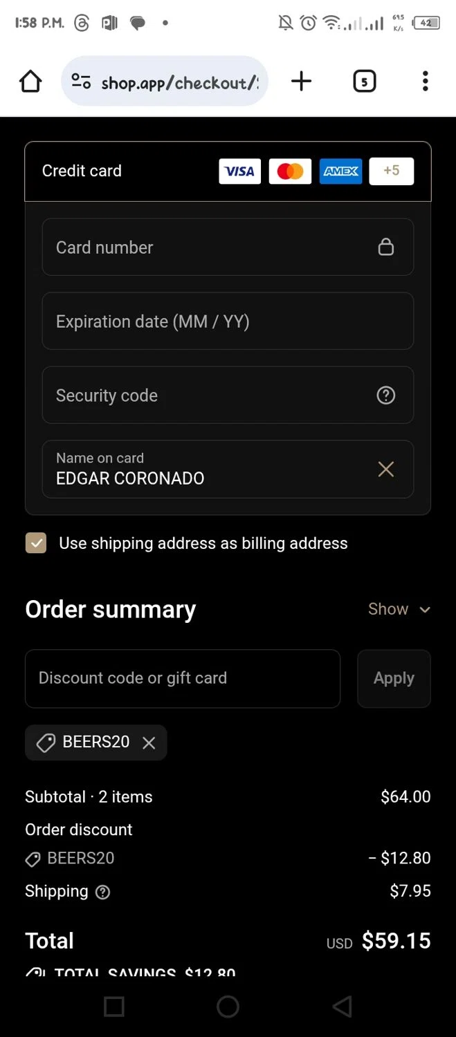 Friday Beers discount code screenshot showing code beers20 applied at Friday Beers checkout page. Uploaded by SimplyCodes community member tumiedo on Oct 17, 2025