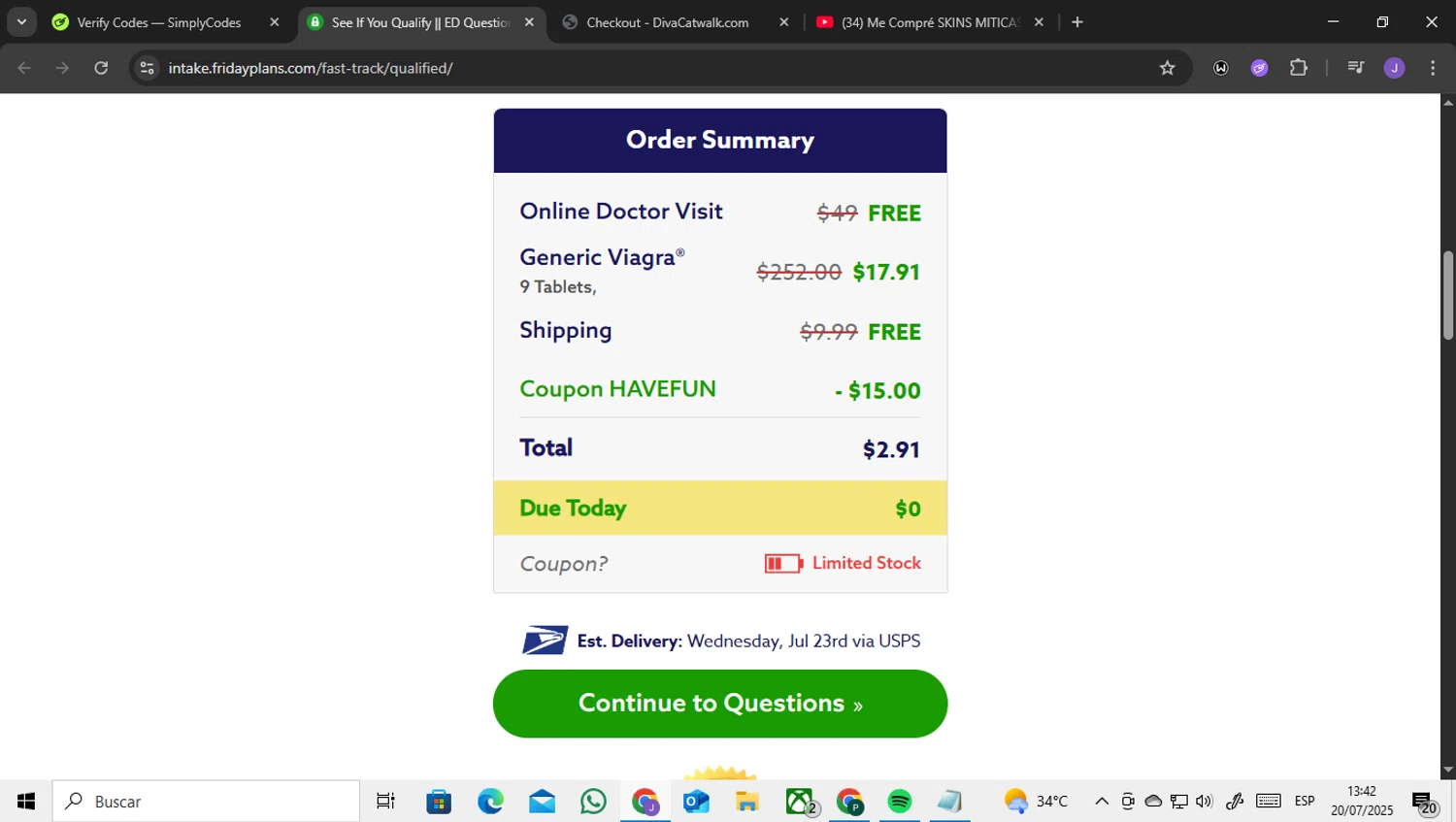 Friday Plans coupon code screenshot showing code HAVEFUN applied at Friday Plans checkout page. Uploaded by SimplyCodes community member ENCARAMESSI on Jul 20, 2025