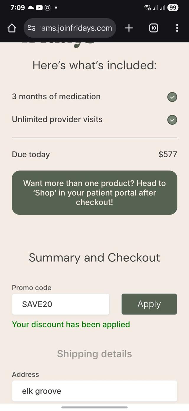 Fridays checkout page showing Fridays promo code box | Screenshot taken by SimplyCodes community member on Sep 1, 2025