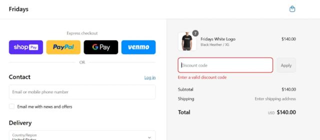 Fridays checkout page showing Fridays promo code box | Screenshot taken by SimplyCodes community member on Aug 22, 2025