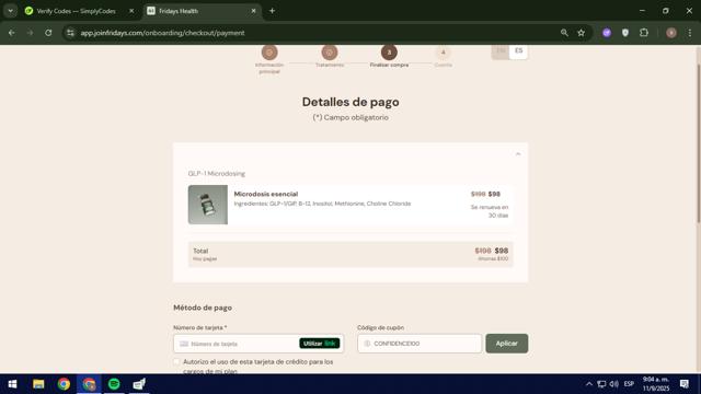 Fridays checkout page showing Fridays promo code box | Screenshot taken by SimplyCodes community member on Sep 11, 2025