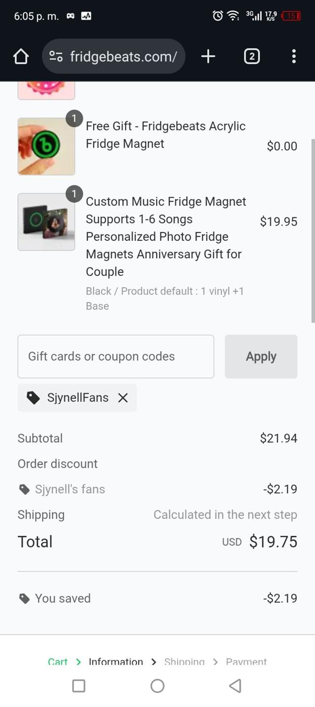 Fridgebeats checkout page showing Fridgebeats coupon code box | Screenshot taken by SimplyCodes community member on Aug 13, 2025