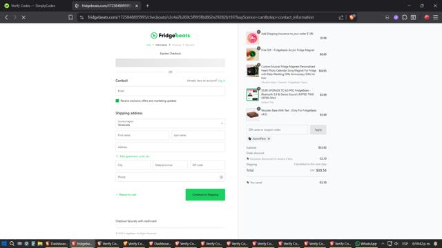 Fridgebeats checkout page showing Fridgebeats coupon code box | Screenshot taken by SimplyCodes community member on Aug 13, 2025