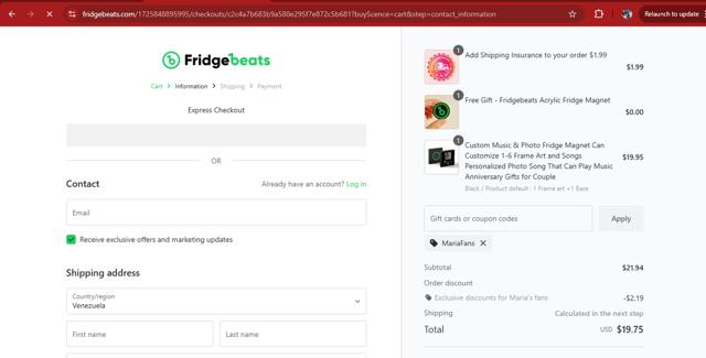 Fridgebeats checkout page showing Fridgebeats coupon code box | Screenshot taken by SimplyCodes community member on Sep 11, 2025