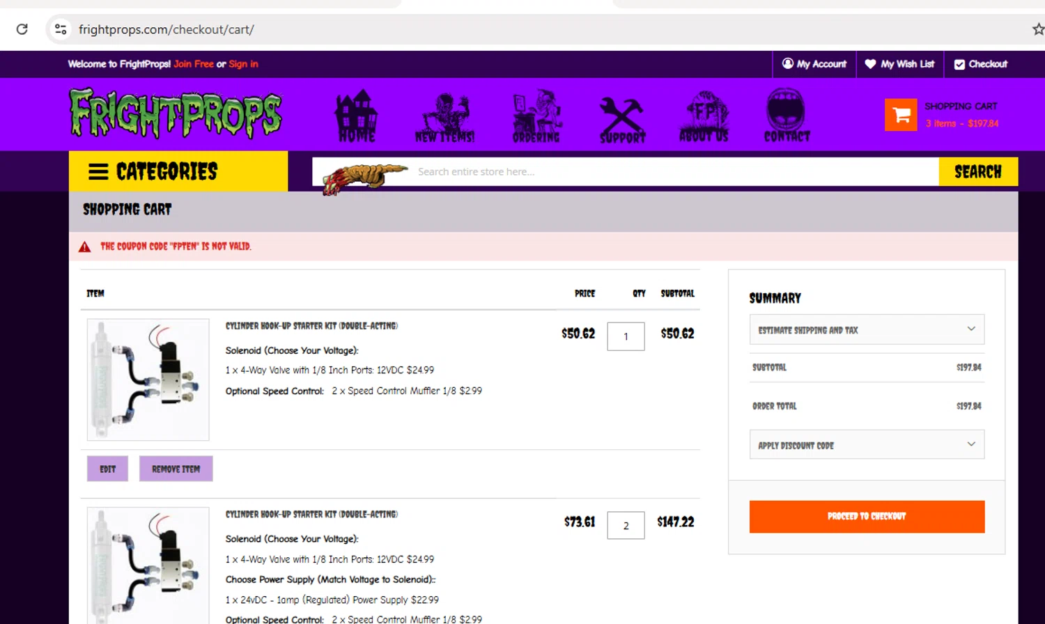 Fright Props discount code screenshot showing code FPTEN applied at Fright Props checkout page. Uploaded by SimplyCodes community member barbiem on Mar 19, 2025