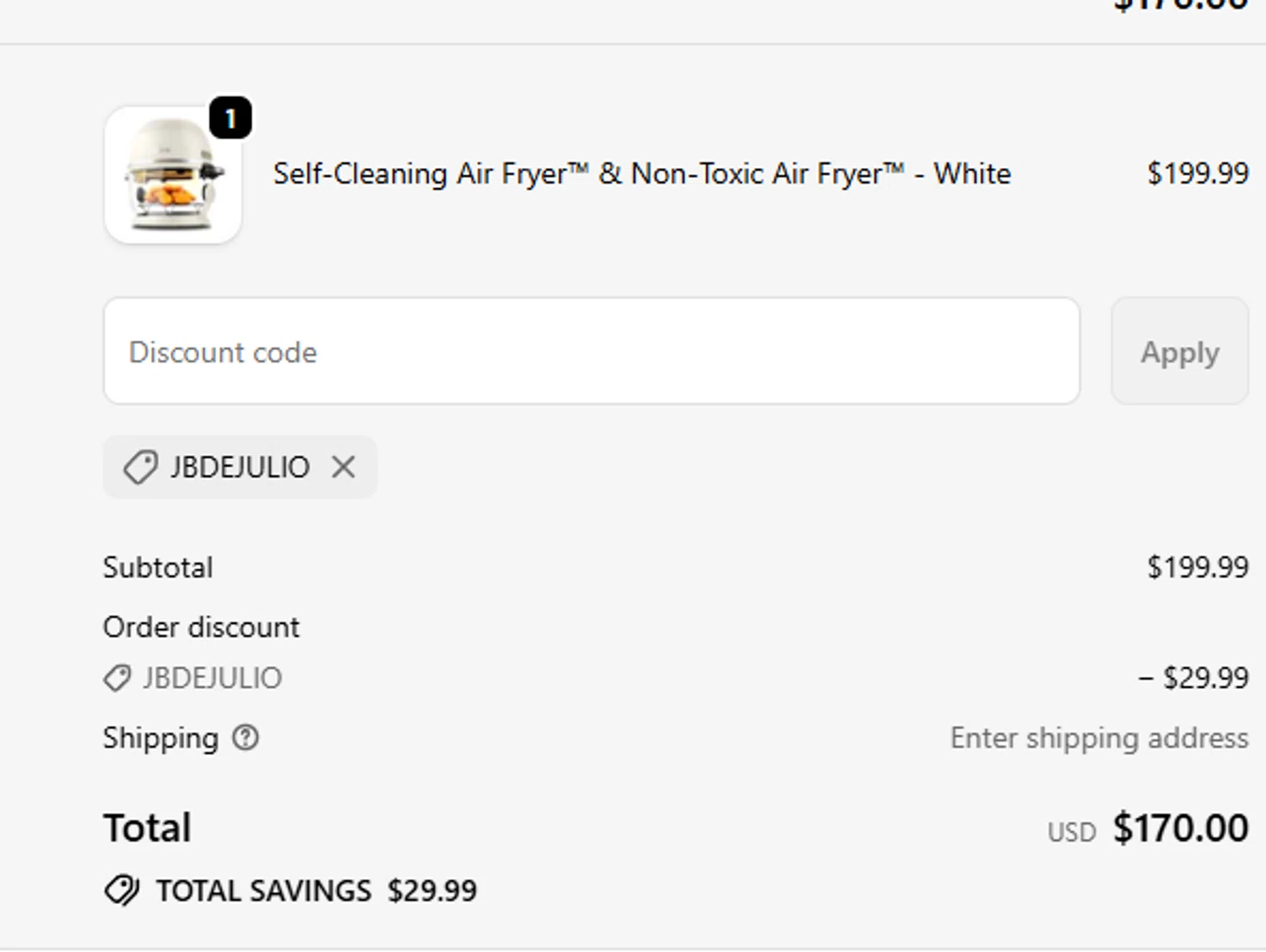 Fritaire discount code screenshot showing code JBDEJULIO applied at Fritaire checkout page. Uploaded by SimplyCodes community member chepipro on Feb 5, 2026