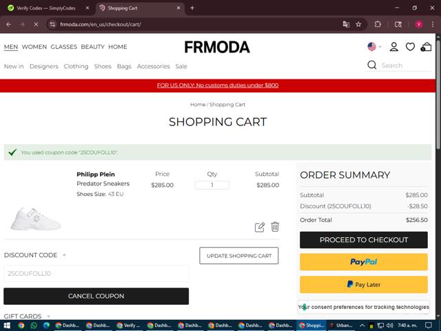 FRMODA checkout page showing FRMODA discount code box | Screenshot taken by SimplyCodes community member on Jul 29, 2025