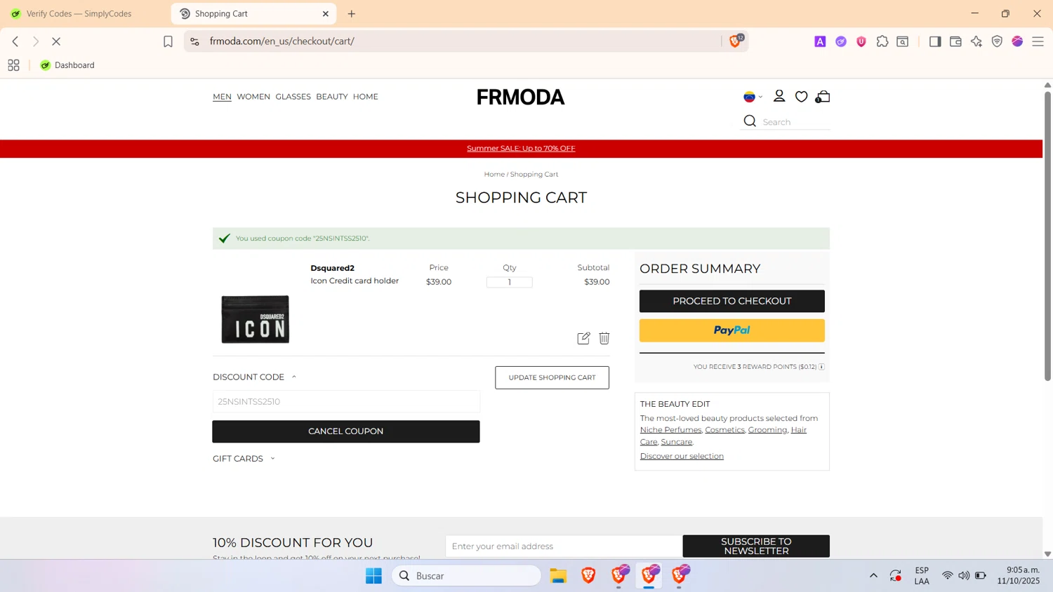 FRMODA checkout page showing FRMODA discount code box | Screenshot taken by SimplyCodes community member on Oct 11, 2025