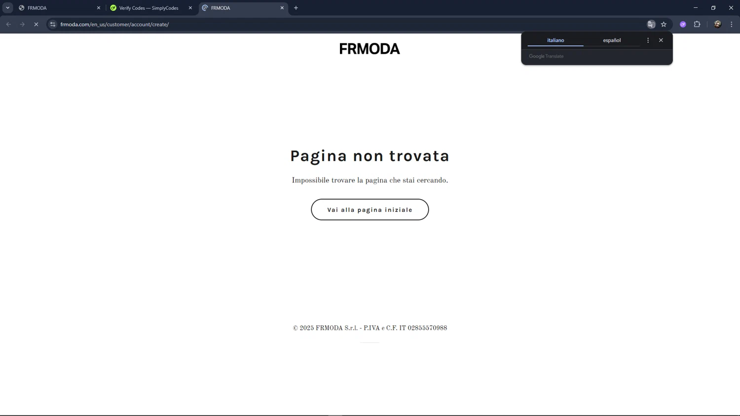 FRMODA discount code screenshot showing code 25NSINTSS2510 applied at FRMODA checkout page. Uploaded by SimplyCodes community member VictoriousCaptain3902 on Nov 9, 2025