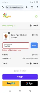 FLOAT20 coupon verification screenshot
