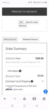 CORTIANA20 coupon verification screenshot