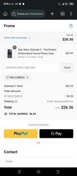 Welcome20 coupon verification screenshot