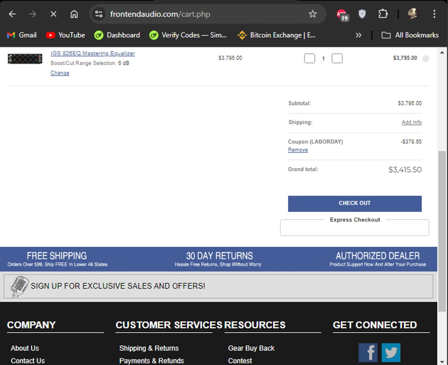where to use Front End Audio promo code box