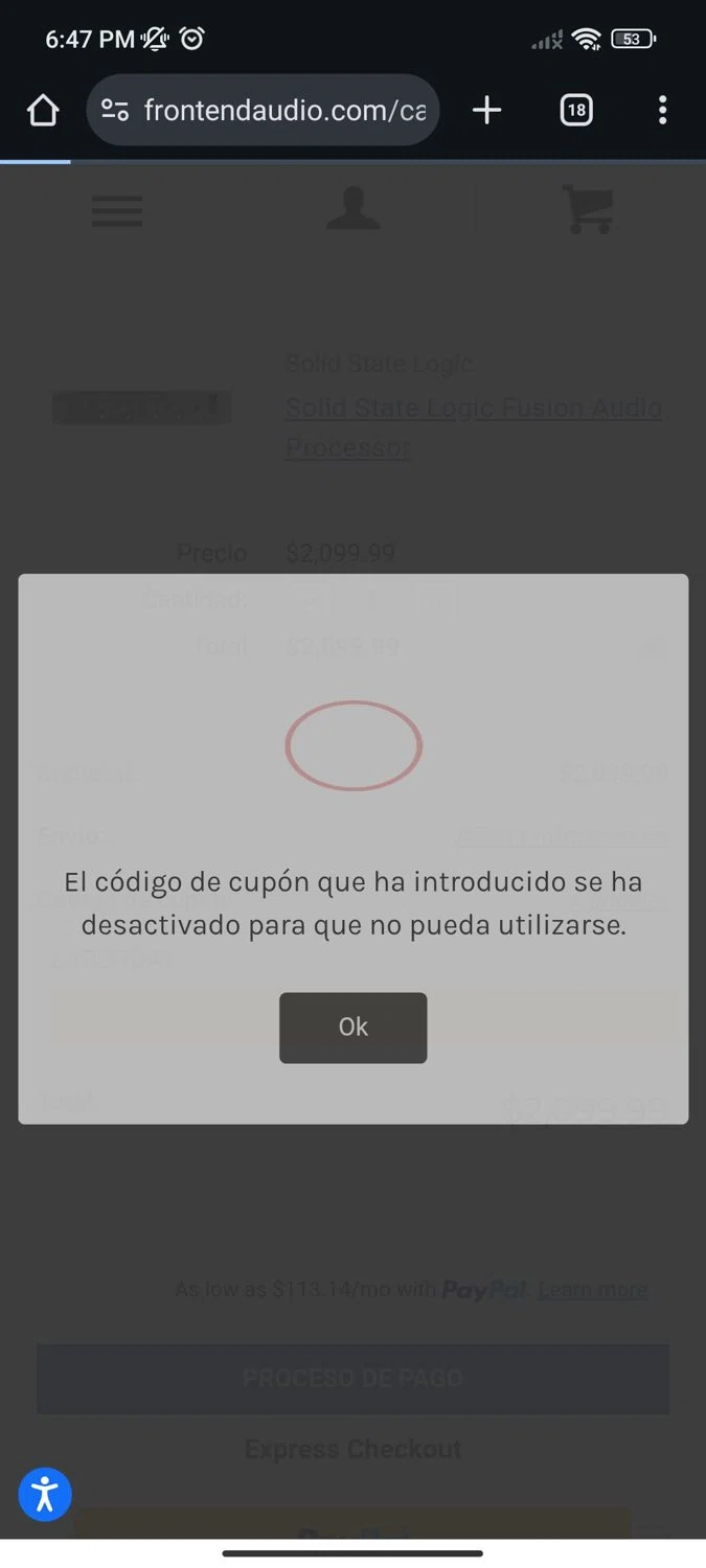 Front End Audio coupon code screenshot showing code LABORDAY applied at Front End Audio checkout page. Uploaded by SimplyCodes community member Teamojehova on Oct 9, 2025