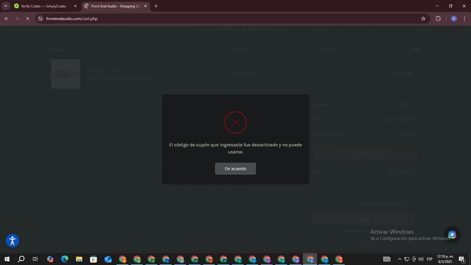 Front End Audio coupon code screenshot showing code NEWYEAR applied at Front End Audio checkout page. Uploaded by SimplyCodes community member ExtraordinarySaver3260 on Mar 8, 2025