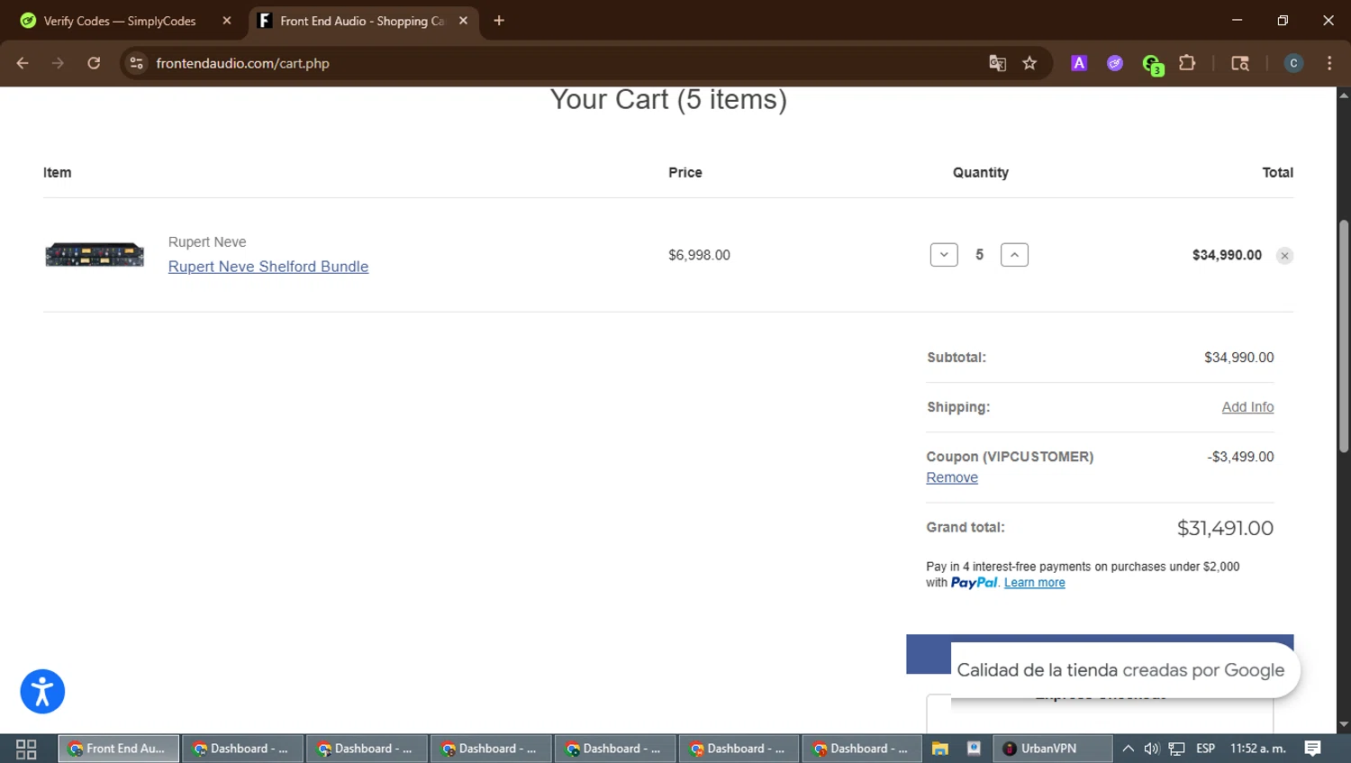 Front End Audio checkout page showing Front End Audio coupon code box | Screenshot taken by SimplyCodes community member on Jan 20, 2026