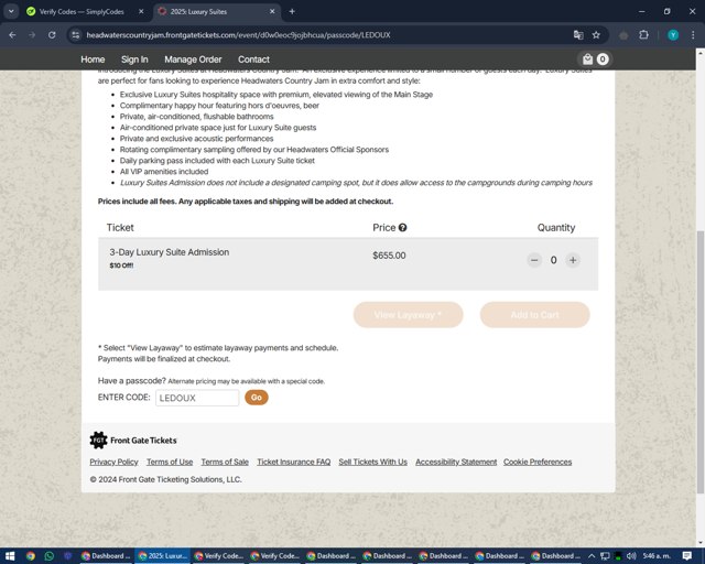 Front Gate Tickets checkout page showing Front Gate Tickets promo code box | Screenshot taken by SimplyCodes community member on Dec 28, 2024
