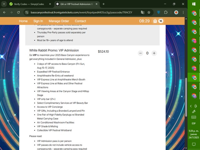 Front Gate Tickets checkout page showing Front Gate Tickets promo code box | Screenshot taken by SimplyCodes community member on Jul 24, 2025