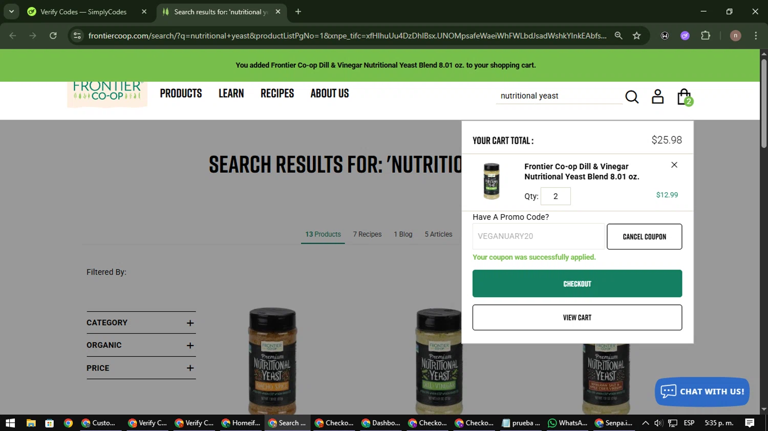 Frontier Coop checkout page showing Frontier Coop discount code box | Screenshot taken by SimplyCodes community member on Jan 9, 2026