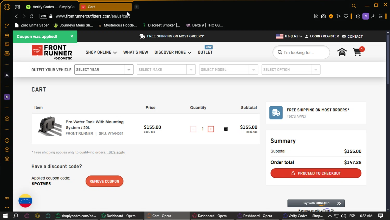 Front Runner checkout page showing Front Runner discount code box | Screenshot taken by SimplyCodes community member on Mar 20, 2025
