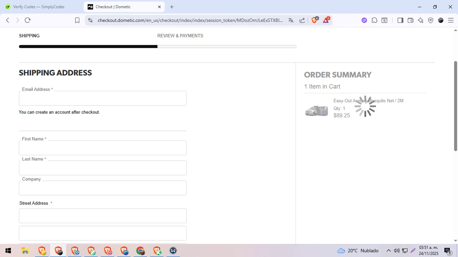 Front Runner discount code screenshot showing code ADVENTURE10 applied at Front Runner checkout page. Uploaded by SimplyCodes community member DiscountDefender1226 on Nov 24, 2025