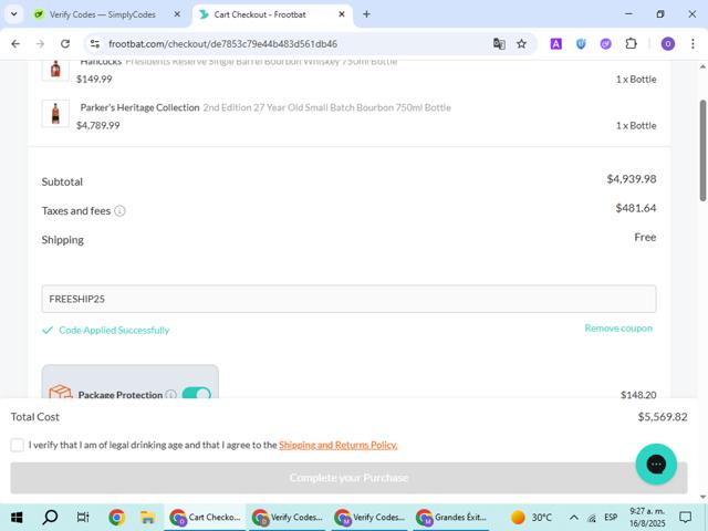 Frootbat checkout page showing Frootbat discount code box | Screenshot taken by SimplyCodes community member on Aug 16, 2025