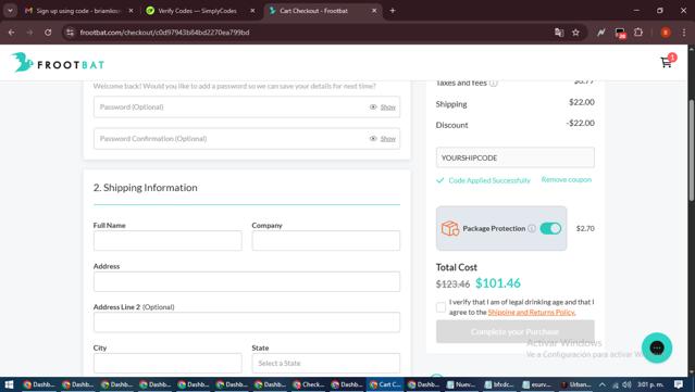 Frootbat checkout page showing Frootbat discount code box | Screenshot taken by SimplyCodes community member on Sep 4, 2025