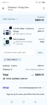 Welcome10 coupon verification screenshot